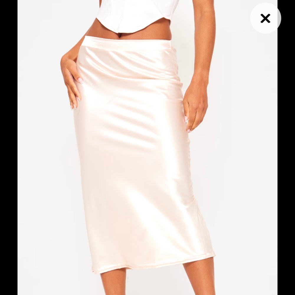 Champagne satin midi skirt